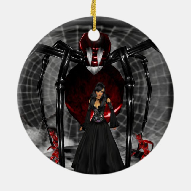 Goth Black Spider Round Ornament (Hinten)