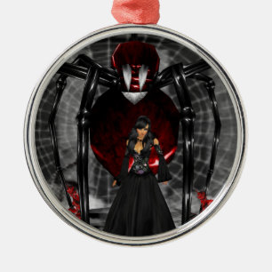 Goth Black Spider Round Ornament Aus Metall