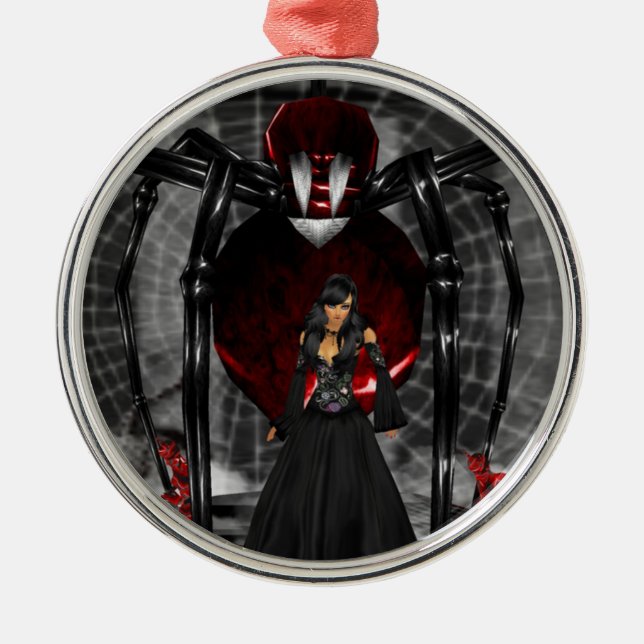 Goth Black Spider Round Ornament Aus Metall (Vorne)