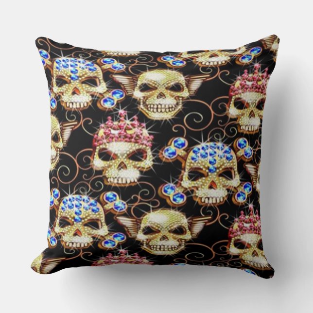 Goth Bling Jewel Skulls Throw Kissen (Vorderseite)
