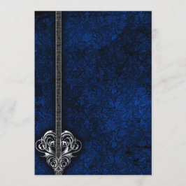 Goth Blue Damask Silver Herz Hochzeit Einladung