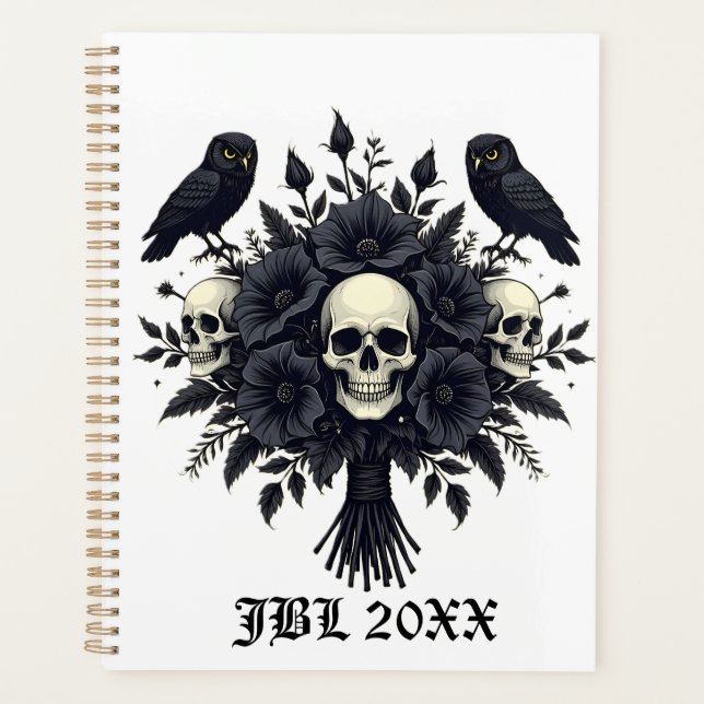 Goth Bouquet mit drei Skulls und zwei Owls Planer (Vorderseite)