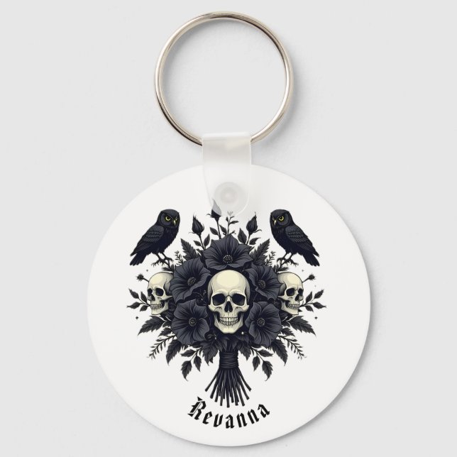 Goth Bouquet with Three Skulls and Two Owls Schlüsselanhänger (Vorderseite)