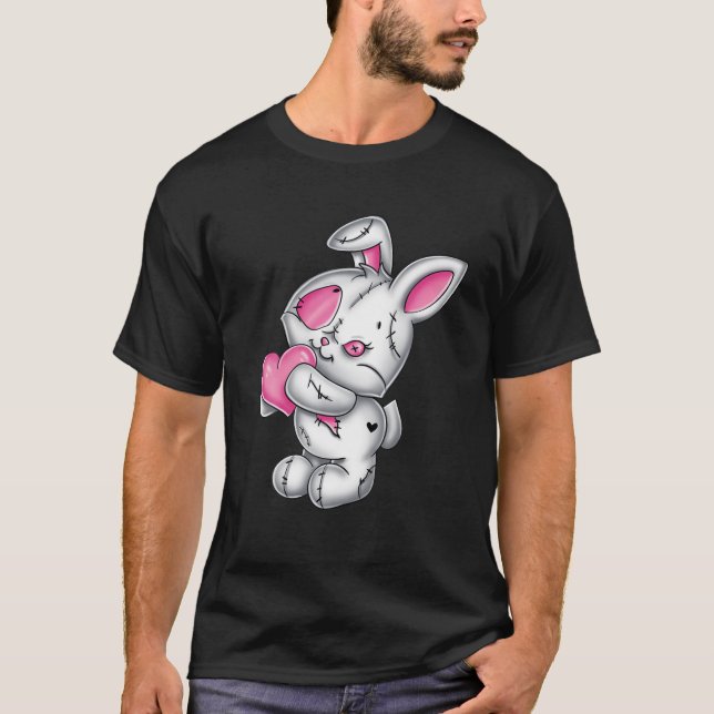 Goth Bunny Niedlich Creepy Emo Gothic Weißes Sonne T-Shirt (Vorderseite)