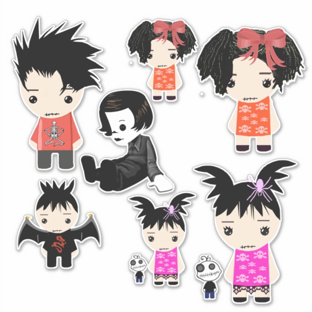 Goth Cartoon Boy Girl Lappen Puppen Kunst Aufkleber (Vorderseite)