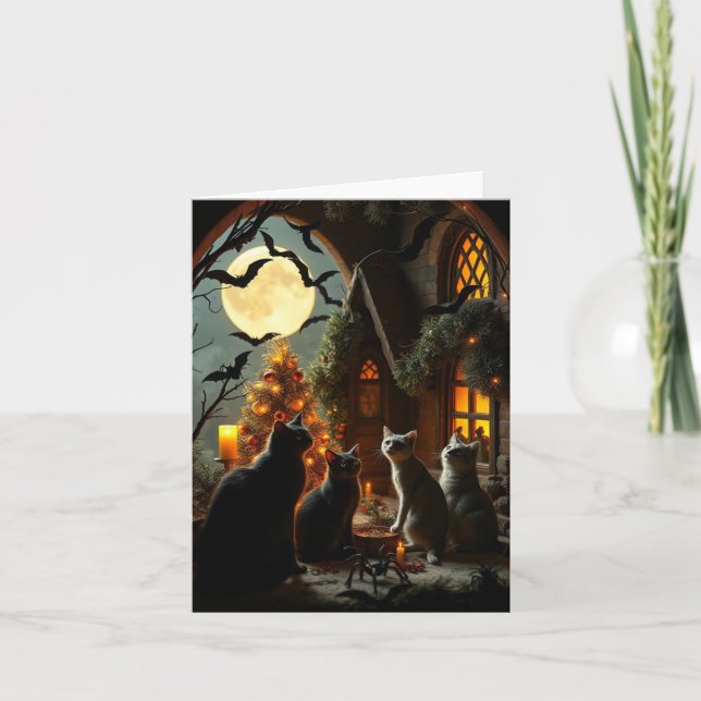 Goth Cat Christmas Feiertagskarte (Vorderseite)