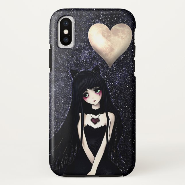 Goth Cat Girl under Heart Moon Case-Mate iPhone Hülle (Rückseite)