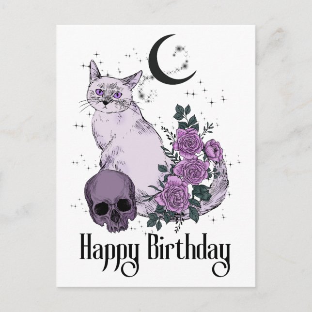Goth Cat Gothic Birthday wünscht Postkarte (Vorderseite)