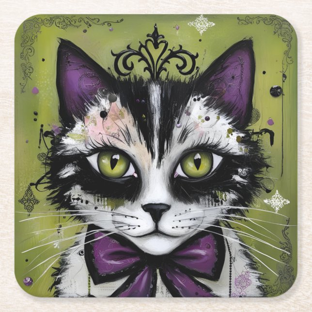 Goth Cat Rechteckiger Pappuntersetzer (Vorderseite)