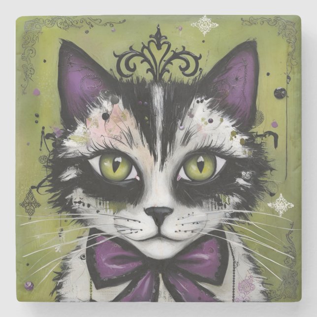 Goth Cat Steinuntersetzer (Vorderseite)