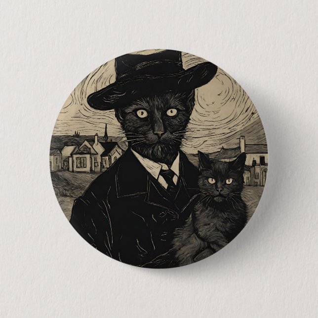 Goth Cat Vincent Van Gogh Black Cats Button (Vorderseite)
