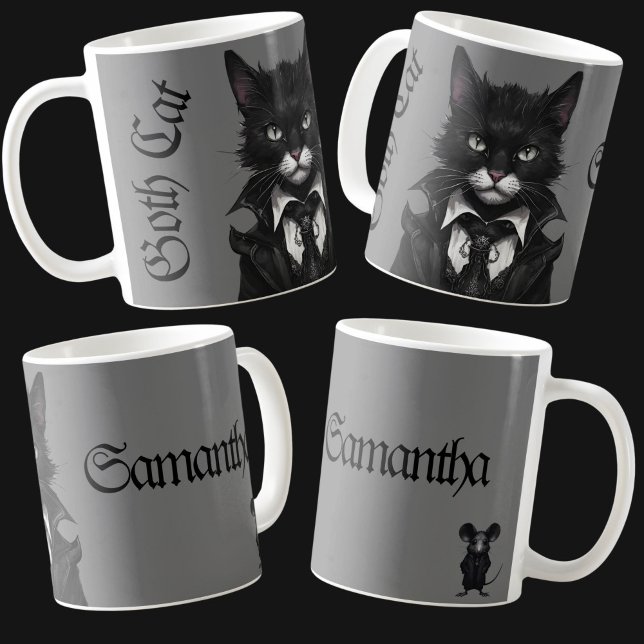 Goth cat with Mouse Personalisiert Name Dark Kaffeetasse (Von Creator hochgeladen)