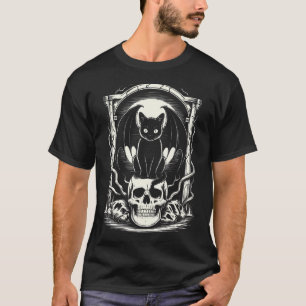 Goth creepy schwarze Katzen-Schädel-Fledermaus-Ske T-Shirt
