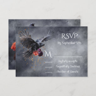 Goth Crow Floral Wedding Response Cards UAWG Einladung