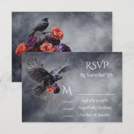 Goth Crow Floral Wedding Response Cards UAWG RSVP Karte