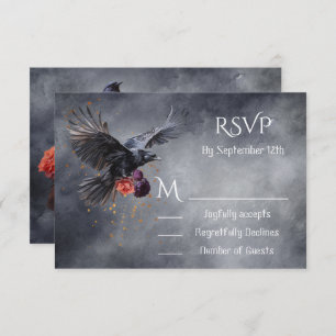 Goth Crow Floral Wedding Response Cards UAWG RSVP Karte