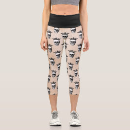 Goth Crown Skull Pattern Capri Leggings