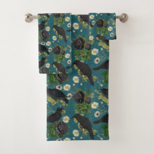 Goth Crows & Black Rose Tief Aquamarines Muster Badhandtuch Set