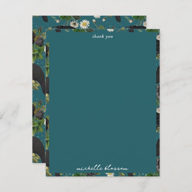 Goth Crows & Black Rose Tief Aquamarines Muster Dankeskarte (Vorne/Hinten)