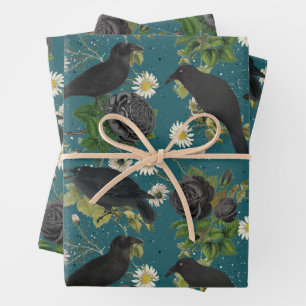 Goth Crows & Black Rose Tief Aquamarines Muster Geschenkpapier Set