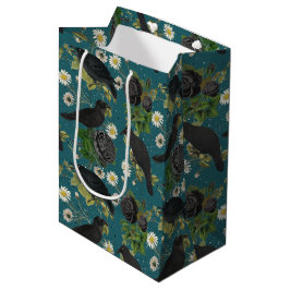 Goth Crows & Black Rose Tief Aquamarines Muster Mittlere Geschenktüte