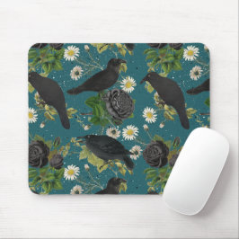 Goth Crows & Black Rose Tief Aquamarines Muster Mousepad