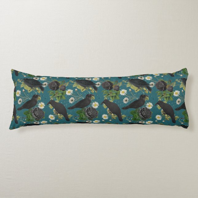Goth Crows & Black Rose Tief Aquamarines Muster Seitenschläferkissen (Vorderseite)