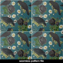 Goth Crows Black Rose Tief Aquamarines nahtloses M Fliese