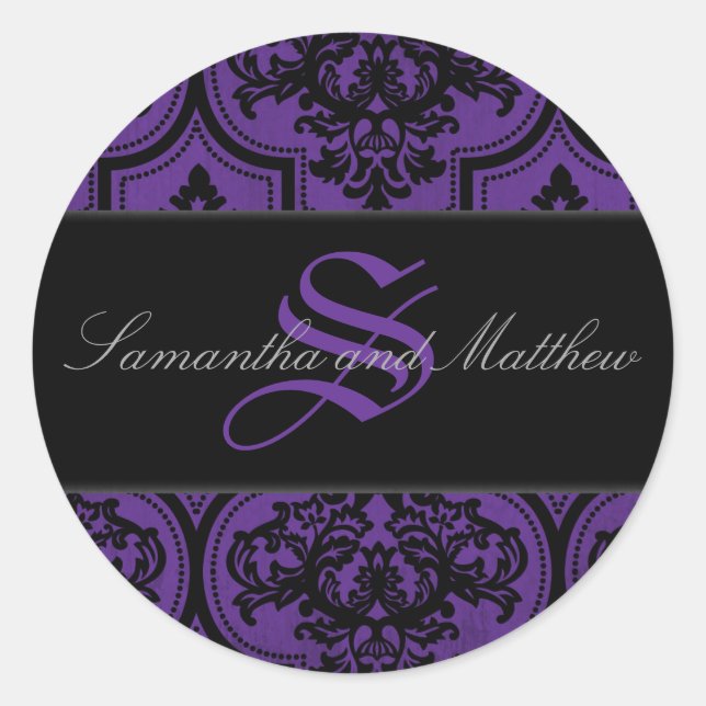 Goth Damask Grunge Monogram Sticker (Vorderseite)