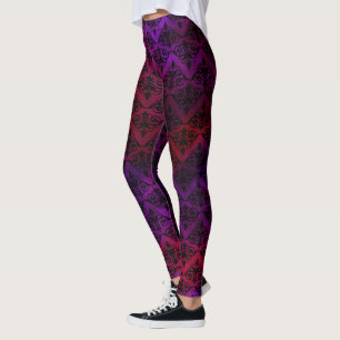 Goth Damask mit Schwarz über Lila und Rot Leggings