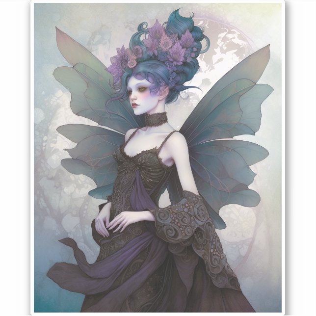 Goth Dark Fairy Girl Fantasy Art Aufkleber (Vorderseite)