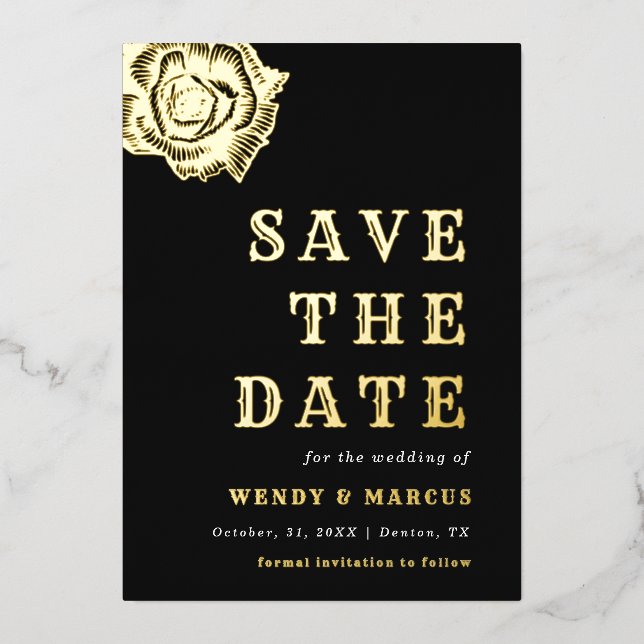 Goth Dark Rose Blume Hochzeit ästhetische Real Foi Folieneinladung (Vorderseite)