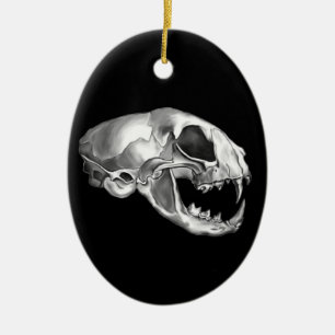 Goth Dead Cat Skull Silver Feline Skelett Keramikornament
