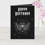 Goth Deaths Head Hawk Moth Birthday Card Karte<br><div class="desc">Schwarz-Weiß-Goth-Geburtstagskarte mit einer Todeskopfköpfe-Motte und Himmelsmonden und Sternen. Der gesamte Text auf der Vorderseite und im Inneren ist vollständig editierbar,  um eigene Namen und Nachrichten hinzuzufügen</div>
