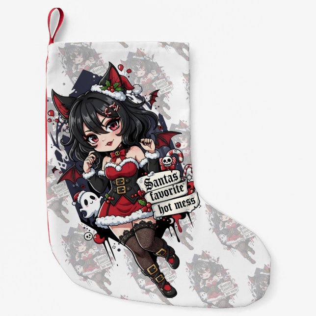 Goth Devil Chibi Girl Christmas Hot Mess Kleiner Weihnachtsstrumpf (Vorderseite)