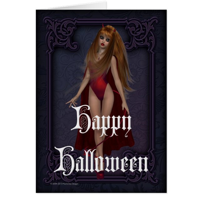 Goth Devil Woman Happy Halloween Card (Vorne)
