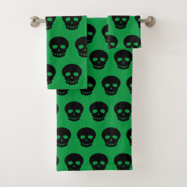 Goth Emerald Forest Dark Green Black Skull Muster Badhandtuch Set