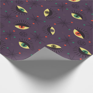 Goth Eyes Witchy Lila Pattern Occult Geschenkpapier