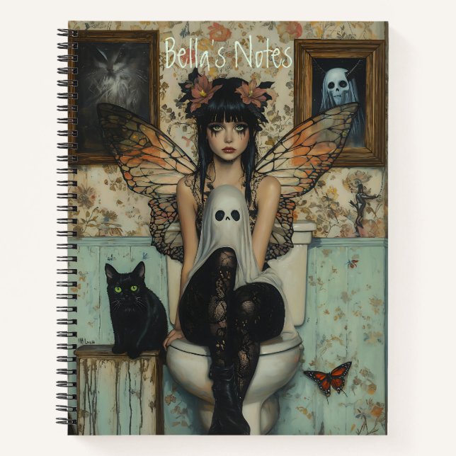 Goth Fairy & Ghost Sitting auf Toilette Quirky Cus Notizbuch (Vorderseite)