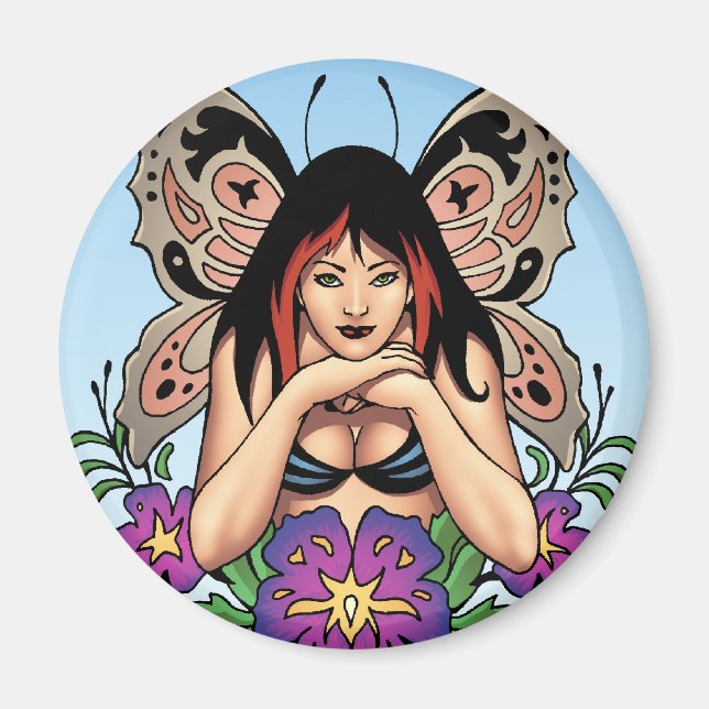Goth Fairy mit Blume, Butterfly Wings by Al Rio Magnet (Vorne)