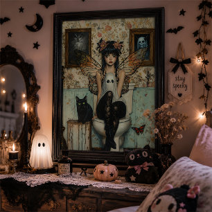 Goth Fairy mit Geist auf der Toilette Quirky Kunst Poster