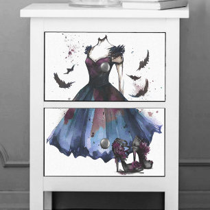 Goth Fashion Blaues Burgundkleid mit hohen Absät Seidenpapier
