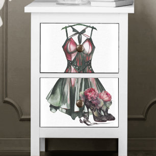 Goth Fashion Rosa und grünes Kleid mit Stilettos Seidenpapier