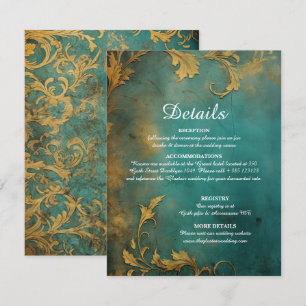 Goth Floral Aquamarin und Gold Begleitkarte