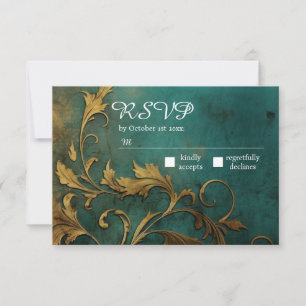 Goth Floral Aquamarin und Gold RSVP Karte