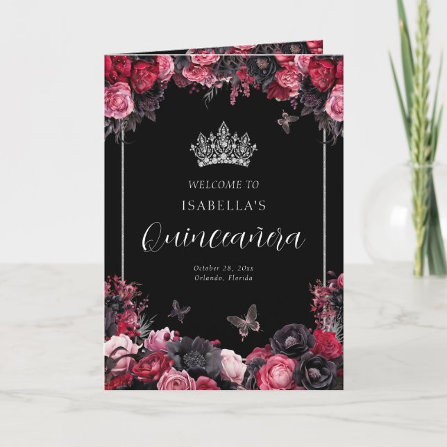 Goth Floral Quinceanera Princess Padrinos Event Programm (Vorderseite)