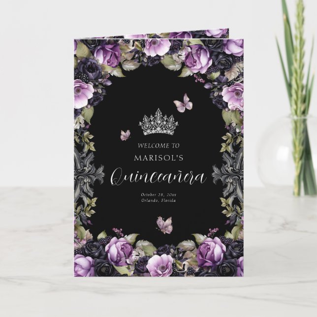Goth Floral Quinceanera Princess Padrinos Event Programm (Vorderseite)