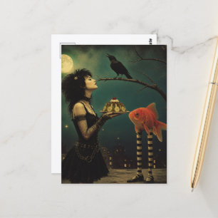 Goth-Frau mit einem Retro-Geleesalat und einem Gol Postkarte