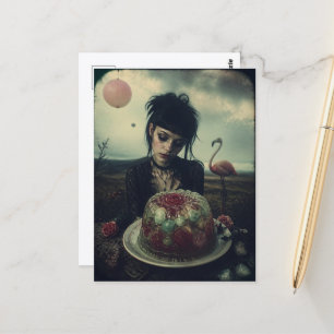 Goth-Frau mit retro-Geleesalat rosa Flamingo Postkarte
