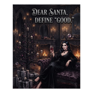 Goth-Frau vor einem gruseligen Weihnachtsbaum Poster
